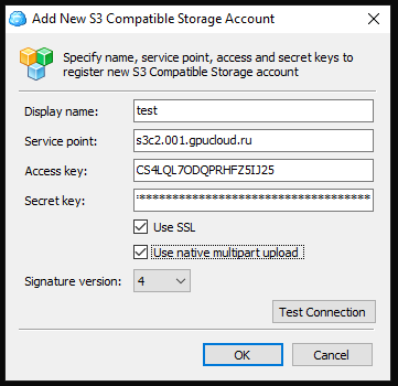 CloudBerry Connection success